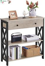 Tavolo Consolle Vintage Mobile da Ingresso in MDF e Ferro con Ripiani e Cassetti