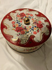 Vintage Round Tin with Lid Red White Floral Gold Daher England Metal Storage Box — photo 2