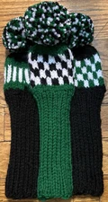 3 HOMEMADE HAND KNIT 10 INCH HYBRID GOLF HEAD COVERS BLACK WHITE GREEN
