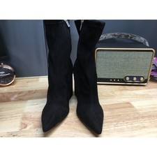 Marc Fisher Ankle Boots Women's 9M Black Suede Side Zip Pointed Toe Block Heel