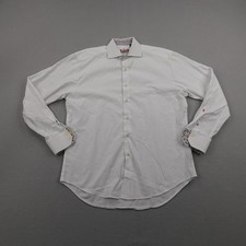 Robert Graham Shirt Mens Large White Embroidered Inlays Button Up Flip Cuffs