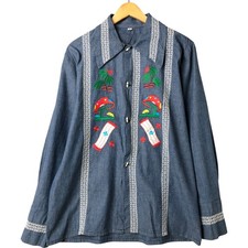 Vintage long-sleeved denim Mexican shirt size M men's