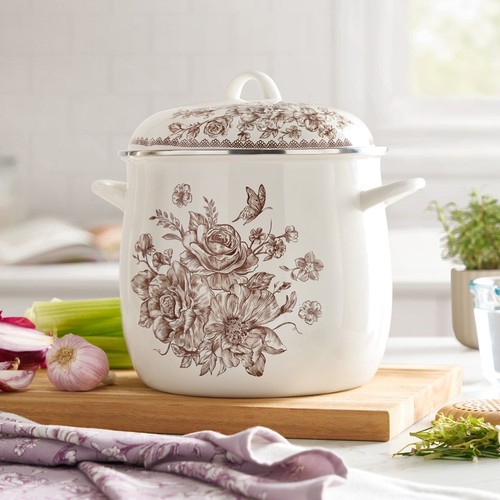 Olla de acero esmaltado 12 cuartos de galón vintage floral cocina esencial duradera nueva - Imagen 9 de 9