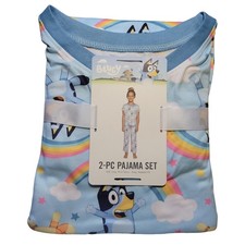 Bluey Girl's 2 Piece Soft Knit Short Sleeve and Pant Pajama Set White, 4
