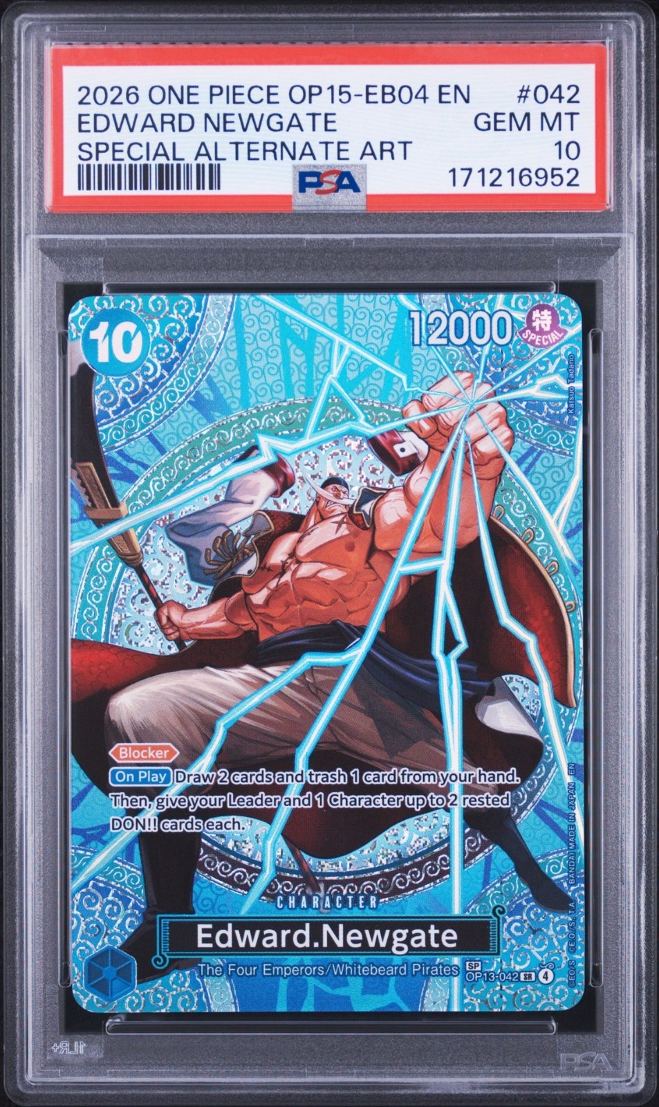 2026 ONE PIECE OP15 EB04 EDWARD NEWGATE WHITEBEARD #042 SP ALT ART PSA 10