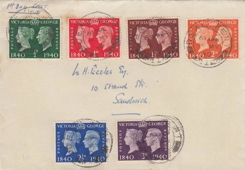 GB KGV1  1st day cover, Centenary Issue 6 x values 6 May 1940 - Deal, Kent