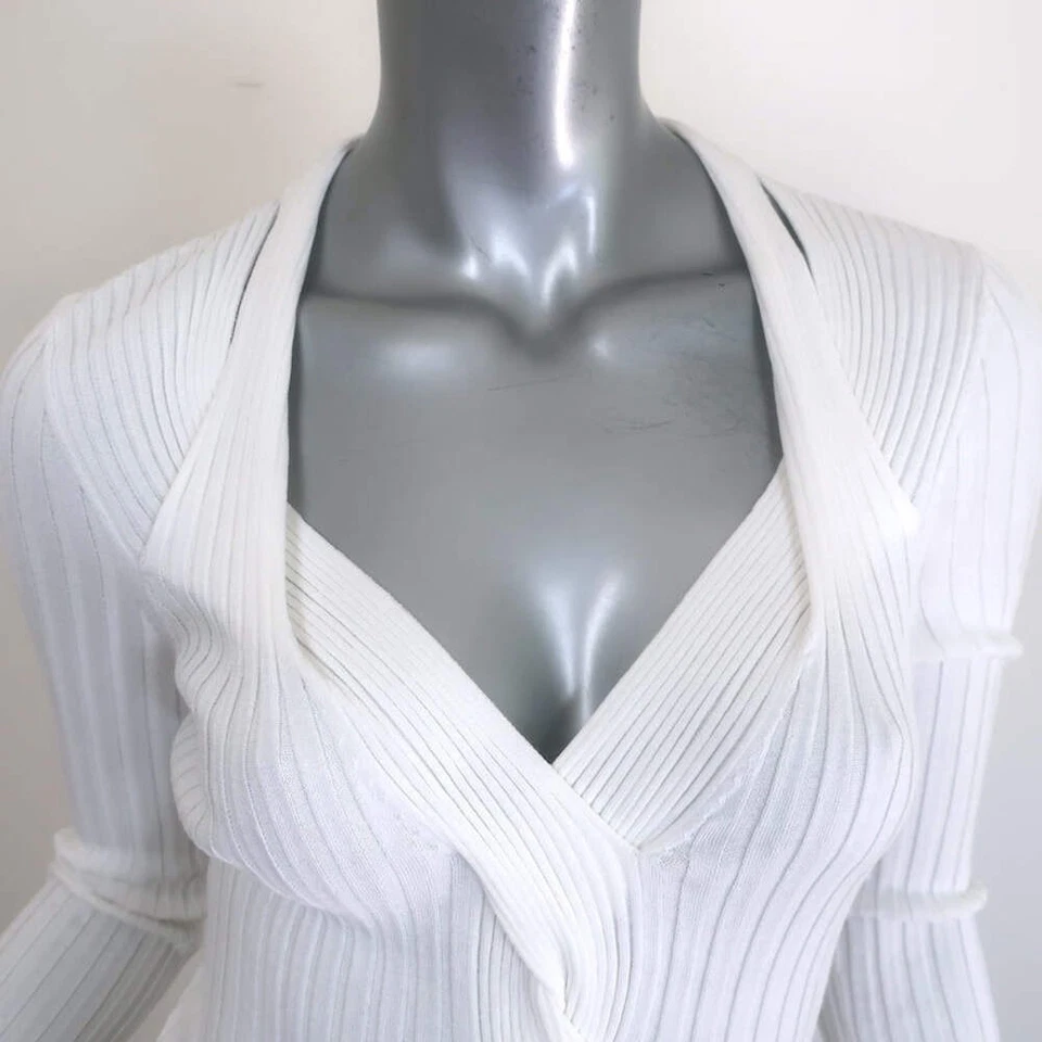 Suéter Diane von Furstenberg Monaco Recortado Blanco Acanalado Tejido Talla Pequeña NUEVO Foto 2 de 4