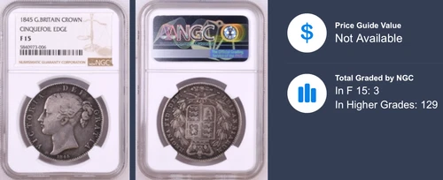 1845 Silver Full Crown Cinquefoil Edge Great Britain NGC F15 Coin Victoria