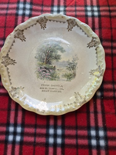Advertising Frank Shotola Meat Market Trumbull Ave Chicago IL Antique Plate