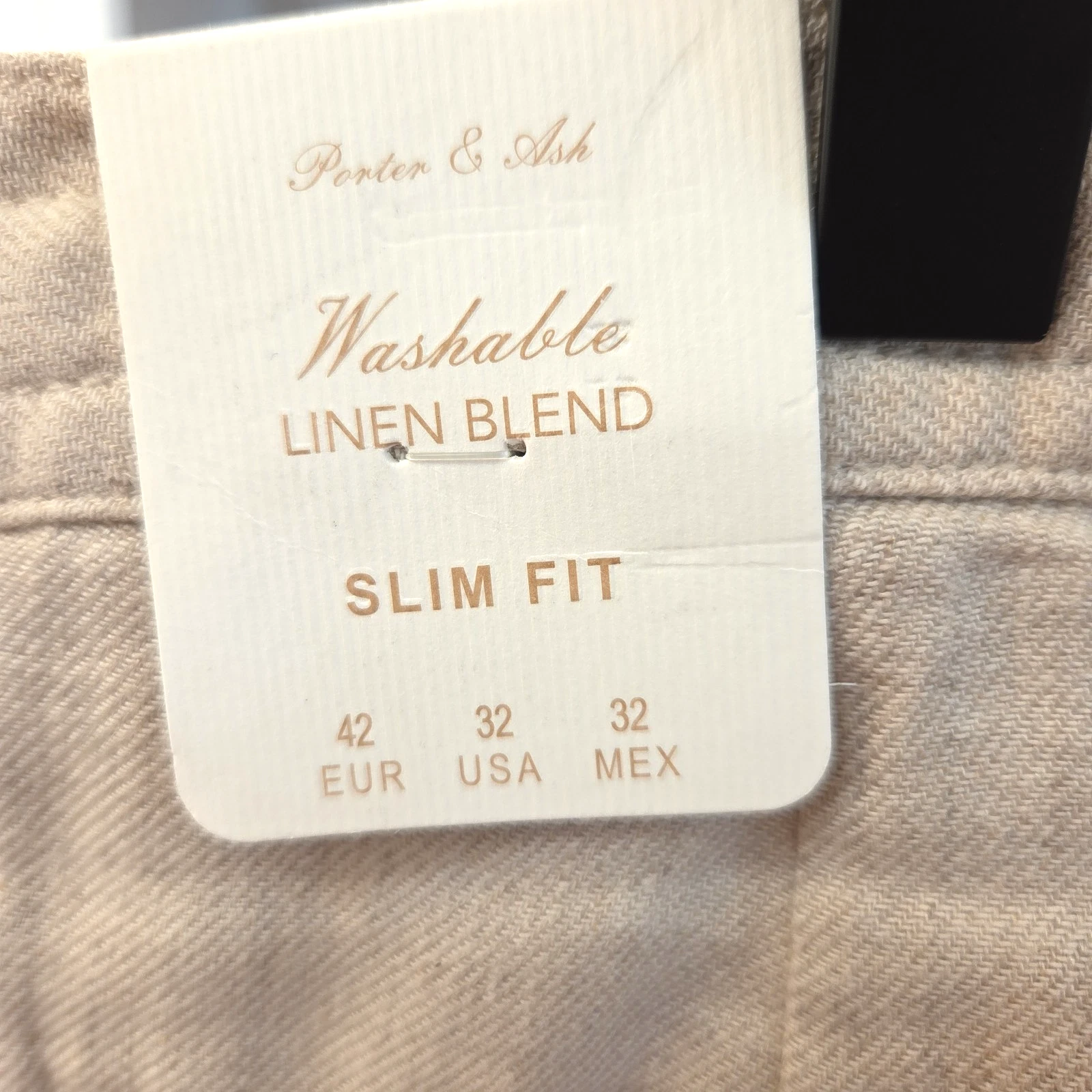 Porter And Ash Men’s Slim Fit Washable Linen Beige Drawstring Pants (NWT) (32)
