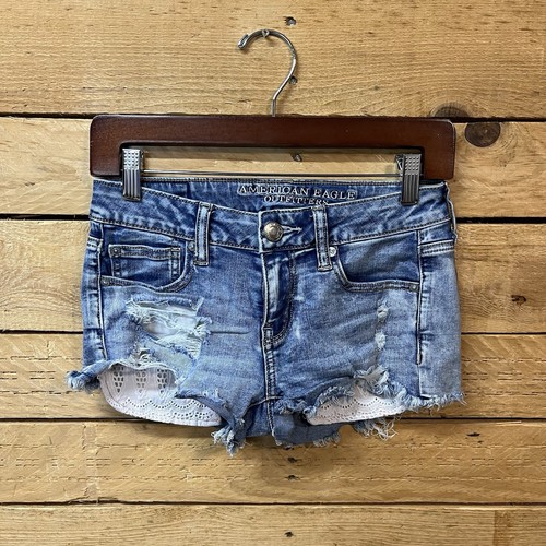 Pantalones Cortos American Eagle Outfitters Súper Elásticos Talla 2 Encaje Azul Envejecido - Imagen 1 de 10