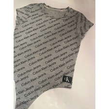 Calvin Klein Jeans Women XL Gray Logo Print Short Sleeve Bodysuit Thong Snap