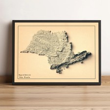 Sao Paulo state (Brazil) Map, Sao Paulo 2D Relief Map - 2D Flat Print