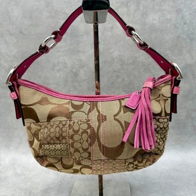 COACH 3680 Y2K Vintage Patchwork Hobo Shoulder Bag Pink Canvas
