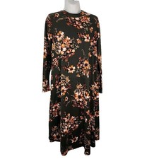 Reborn J Women Maxi Dress Size Small Green Floral Long Sleeve Stretch Shift Long