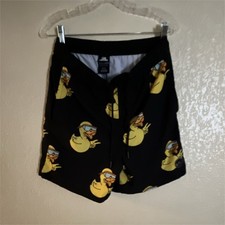 Neff Duck Men  s Board Shorts Drawstring Elastic Waist Pockets Black Yellow Large