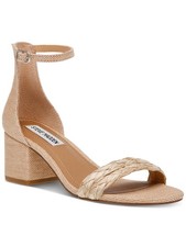 STEVE MADDEN Womens Beige Raffia Irenee Open Block Heel Heeled Sandal 6 M