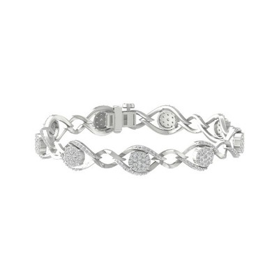 10k White Gold Lab Grown Diamond Composite Bangle Bracelet 7'' For Women