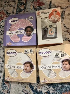 Lot 4 Piece Boppy Birds Hearts Organic Slipcover pink, Ergobaby Pillow Cover