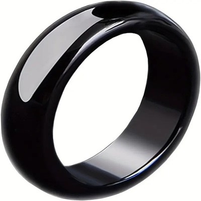 Black Hematite Ring Size 8 Polished Band Minimalist Crystal Stone Jewelry