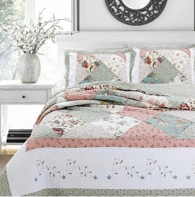 Cozy Line Home Fashions QUEEN Bedding 3-pc. Set Celia Tiffany Floral Reversible
