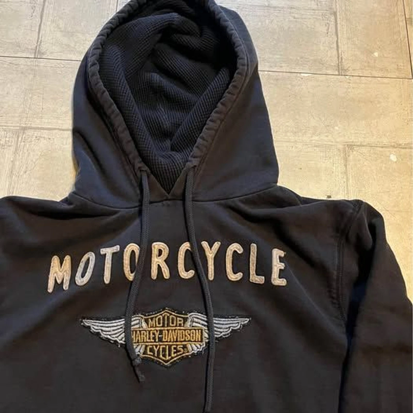 Motorcycle Harley Davidson Puff print thermal lining hood hoodie size medium
