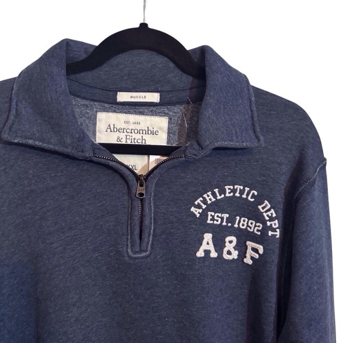 Abercrombie & Fitch Mens NWT Size XXL Blue Distressed Quarter Zip Sweater Y2K - Picture 2 of 9