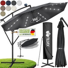 Tillvex® Parasol LED Solar Ø3m Cantilever Parasol 350cm Balcony Garden Parasol Crank