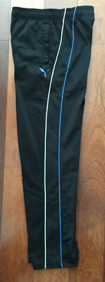 Youth Boys Girls Puma Active Track Pants sz M Black w/ White & Blue Leg Striping