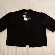 NWT 60 CABLE  GAUGE BLACK CROPPED CARDIGAN OPEN FRONT HALF SLEEVE WOMENS SZ XL