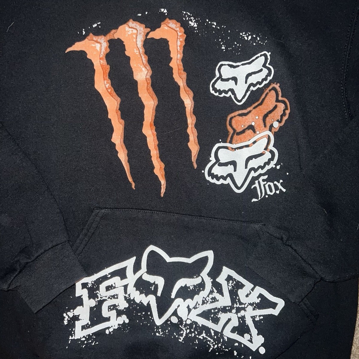 Y2K Fox Racing Monster Energy Black Orange Graphic Print