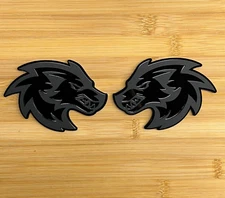 Wolf Badges Car Emblem Fender BADGES (2) Matte Black on Black, Racing