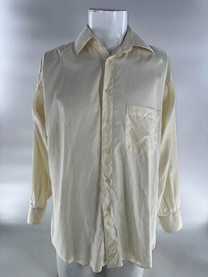 Fratelli Moda Men Button-Up Shirt 15.5/31.5 Cream Cotton Made Italy YGI I4-142 - Image 2 of 4