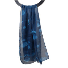 Beautiful Blue Floral Women's Scarf Sheer Polyester 14" x 42" Shawl