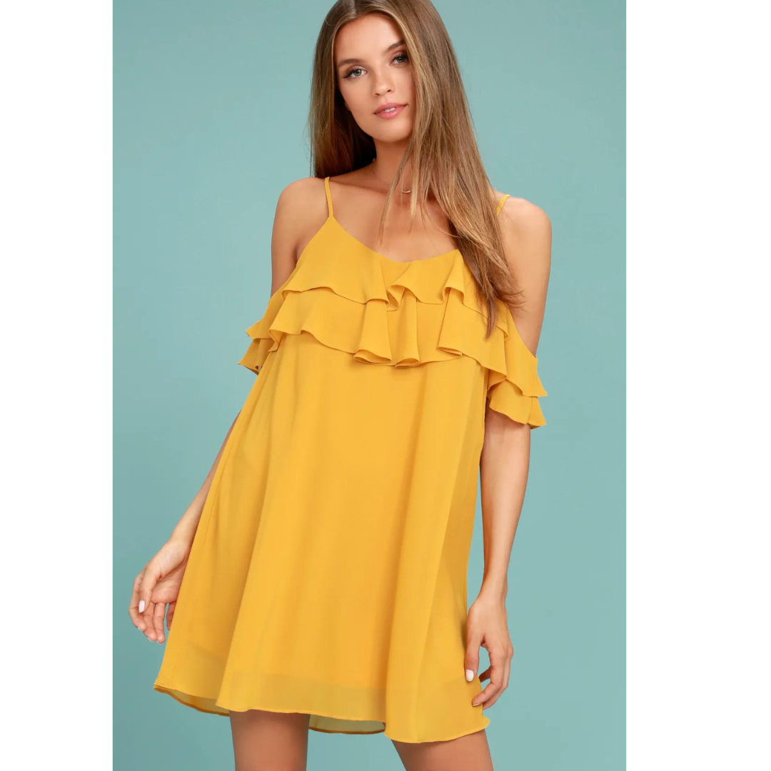 Lulus Women's Size M Impress the Best Yellow Off-the-Shoulder Dress | eBay