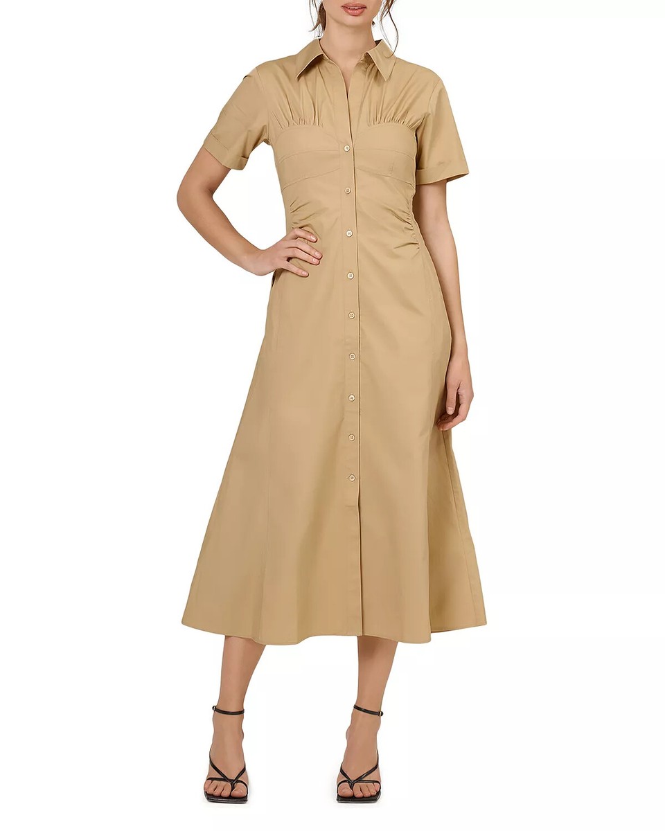 Nicholas Womens Tenley Corset Seamed Maxi Shirtdress Beige 2