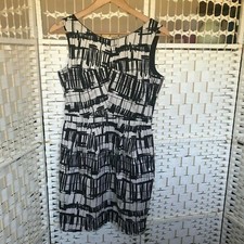 Coast Black Off White Geometric Print Shift Dress Size 10 UK Lined Sleeveless