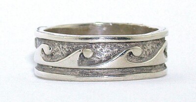 .925 Solid Sterling Silver Band Custom Casted Rise The Ocean Waves Ring Sz 6