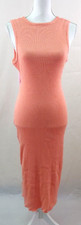 Boutique Open Back Dress Large Midi Ribbed Sleeveless Pink Orange Stretch
