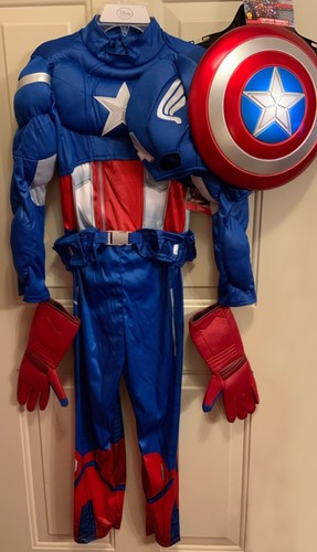 Captain America Costume & Shield Genuine Disney Store Deluxe Sz 10 New Fast Ship