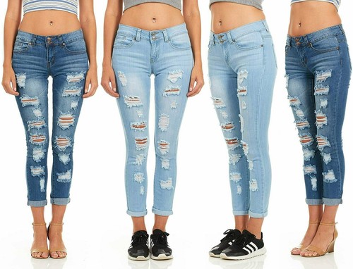 Women's CG Jeans Perfect Rise Ripped Distressed Patch Repair Skinny Plus 14 Light Wash Denim Blue