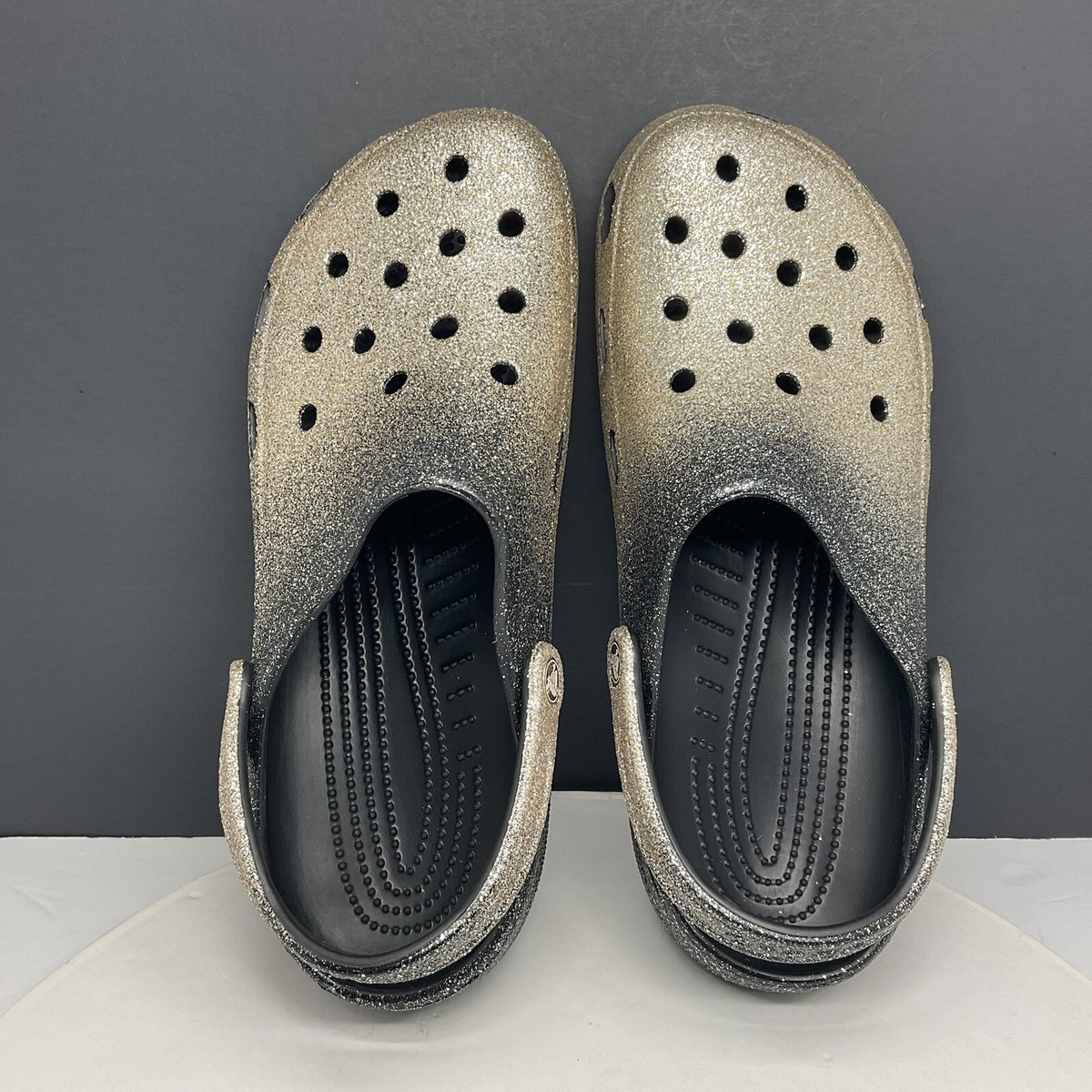 Crocs Shoes Men 12 Classic Ombre Glitter Black Gold Clogs 