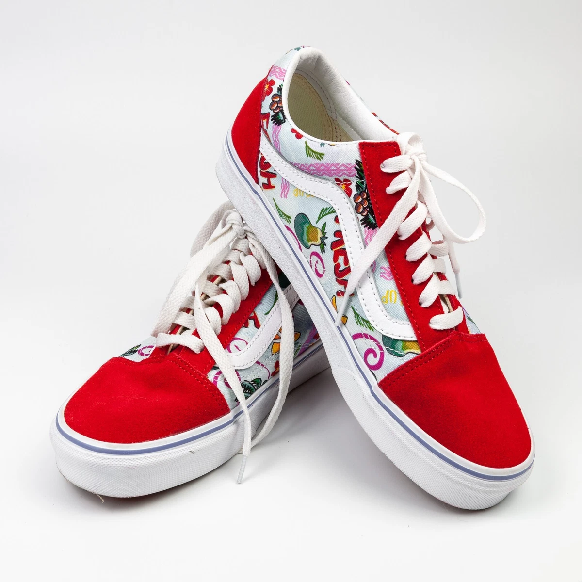 Vans Old Skool Low Sneakers Unisex Tropical Print Shoes Red US Men 8 Woman 9.5