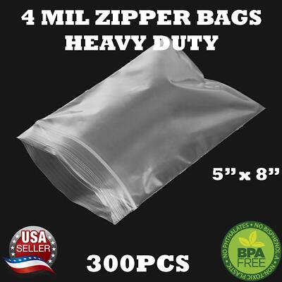 300 - 5'' x 8'' ZIP SEAL TOP LOCK BAGS CLEAR 4 MIL PLASTIC RECLOSABLE BAGGIES
