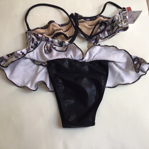 Bikini Faux Snake Skin Pattern & Black Bikini Size 8 - 10 Soft Feel Pistol New - Picture 14 of 23