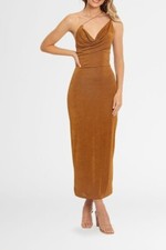MISHA Saira Dress Khaki Brown Cocktail Evening Black Tie Size 10 AU