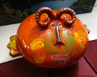 1970s Pacific Coast Orange Ram Casserole Dish Signed B. Welsh Stoneware Ceramic — photo 1
