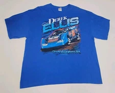 MENS AUTO RACING DOUBLE SIDED GRAPHIC T-shirt 2XL Derek Ellis CHATSWORTH GA BLUE