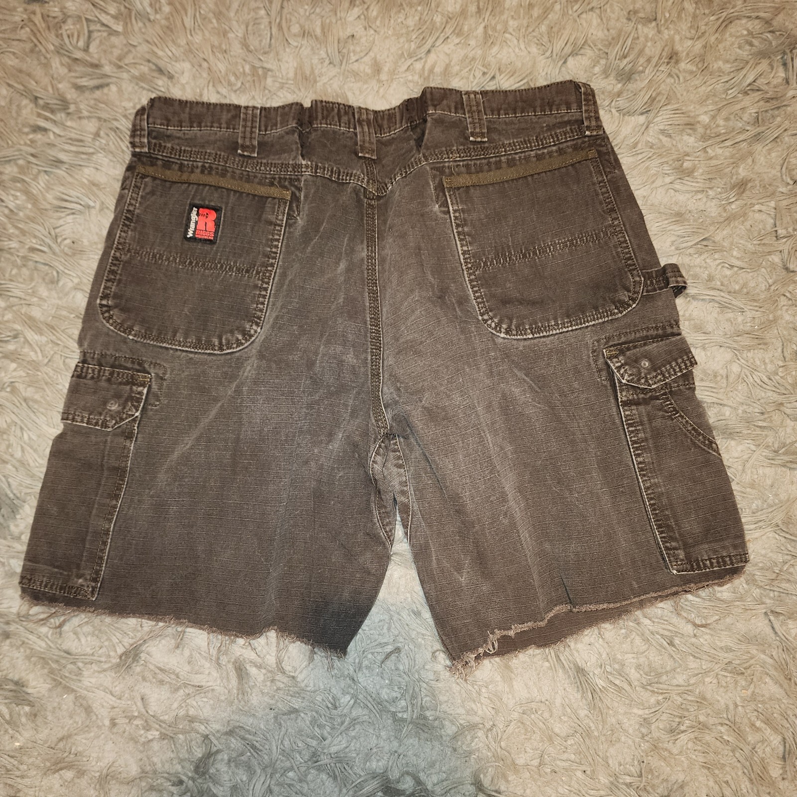 Wrangler RIGGS 40 Canvas Double Front Cargo Ripstop Dark Brown Worn Jorts