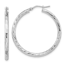 34.9mm 14k White Gold Polished Diamond-cut Hoop Earrings LE2221W